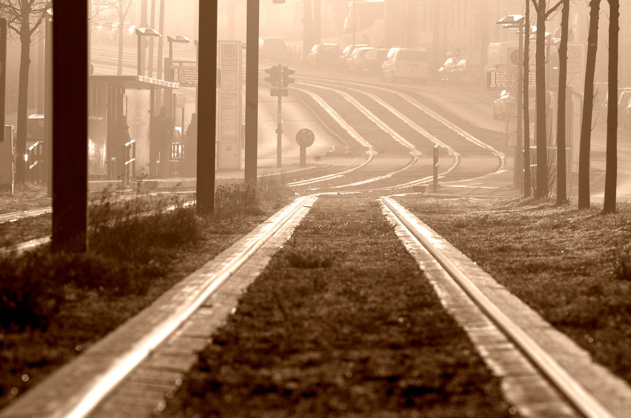 city, traffic, rails
